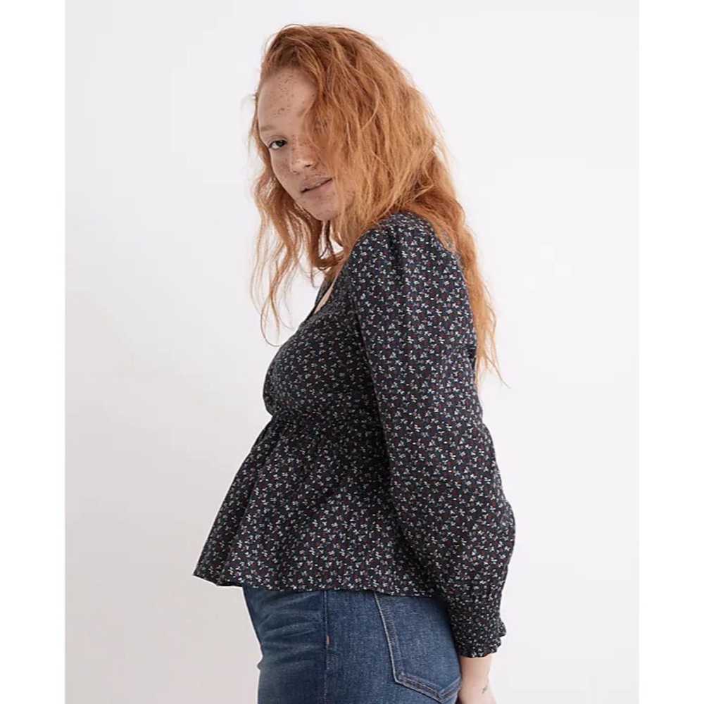 MADEWELL Tie-Back Peplum Top in Campden Daisies - Picture 2 of 9
